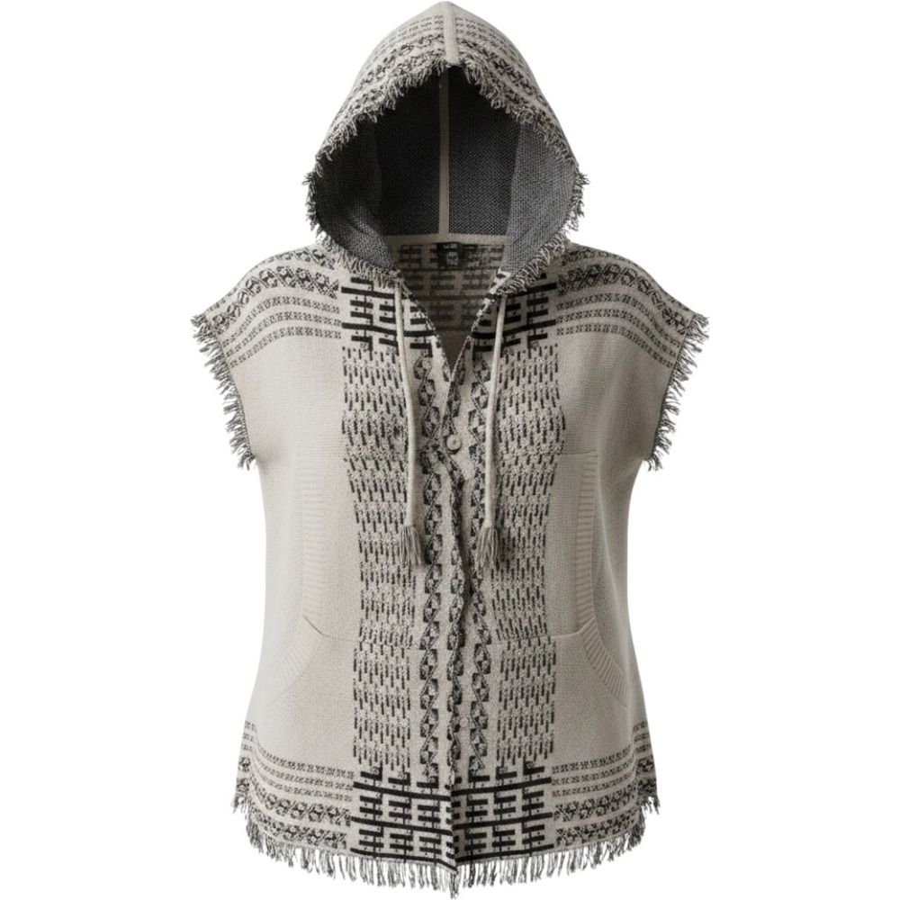 Cliche Couture Hooded Poncho Vest Women Size XL‎ Southwestern Sleeveless Frayed